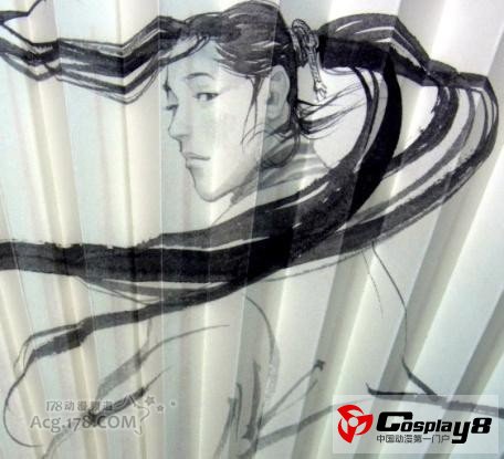 纯手工折扇图案是宫本武藏与佐佐木小次郎