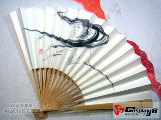 纯手工折扇图案是宫本武藏与佐佐木小次郎
