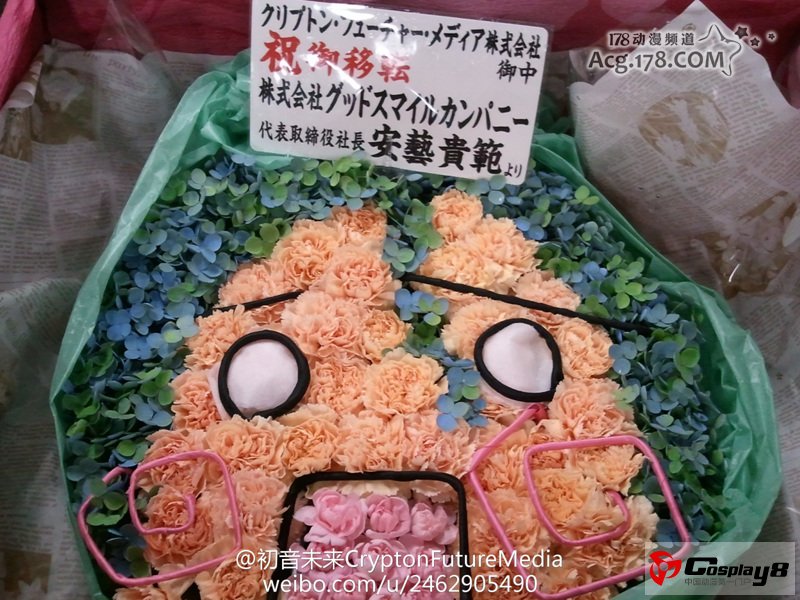 奸笑社赠给初音未来花篮 囧脸miku酱碉堡了