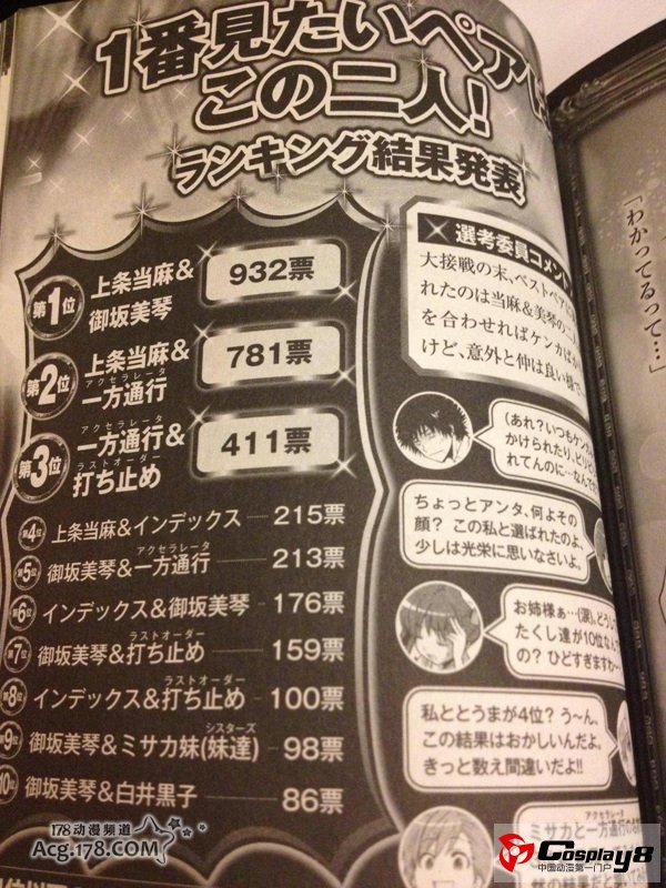 《魔法禁书目录 恩底弥翁的奇迹》角色人气榜公开